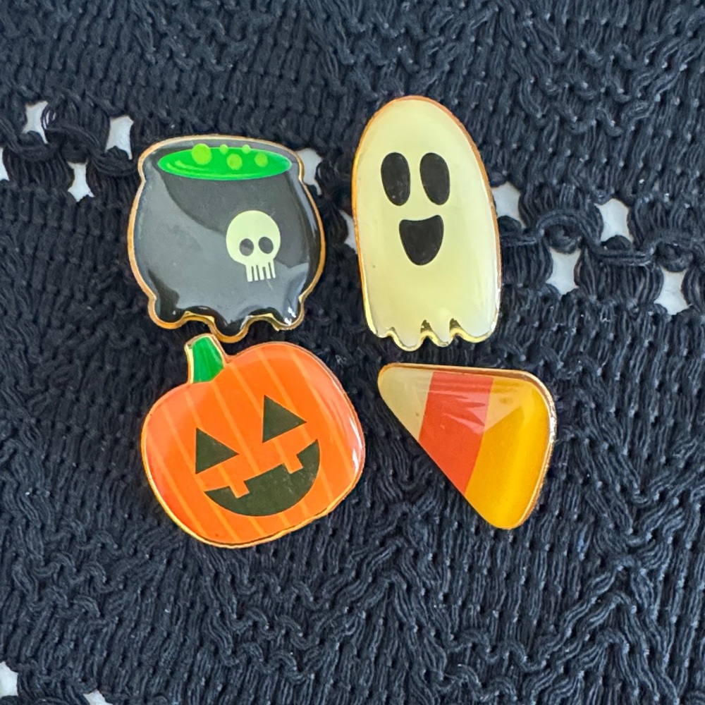 Halloween Enamel Pin Set - Pumpkin, Ghost, Cauldron & Candy Corn